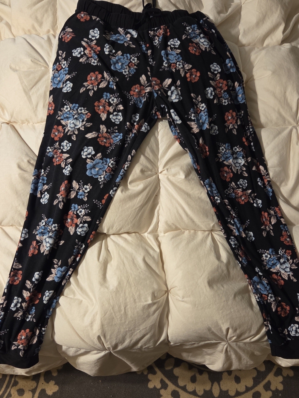 Mudd Black Joggers with Blue, Rust & White Floral Print